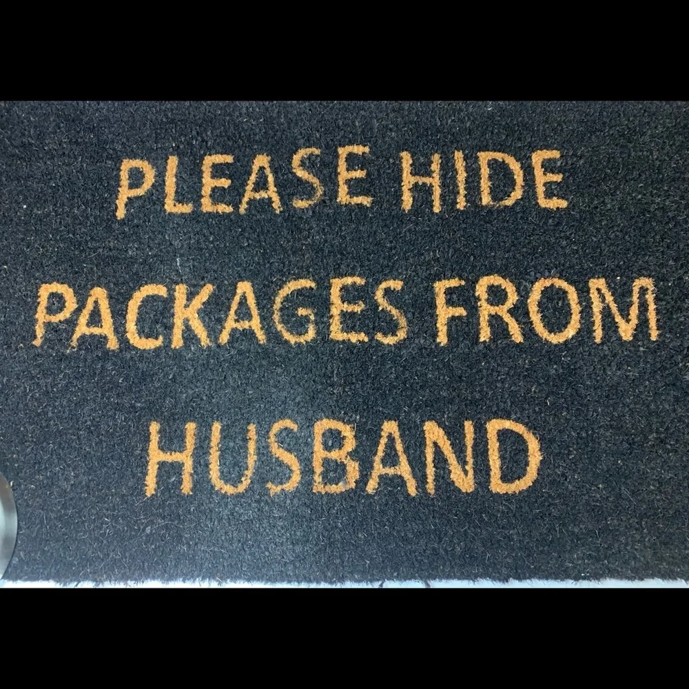 NEW Black door mat”Please hide packages from husband “